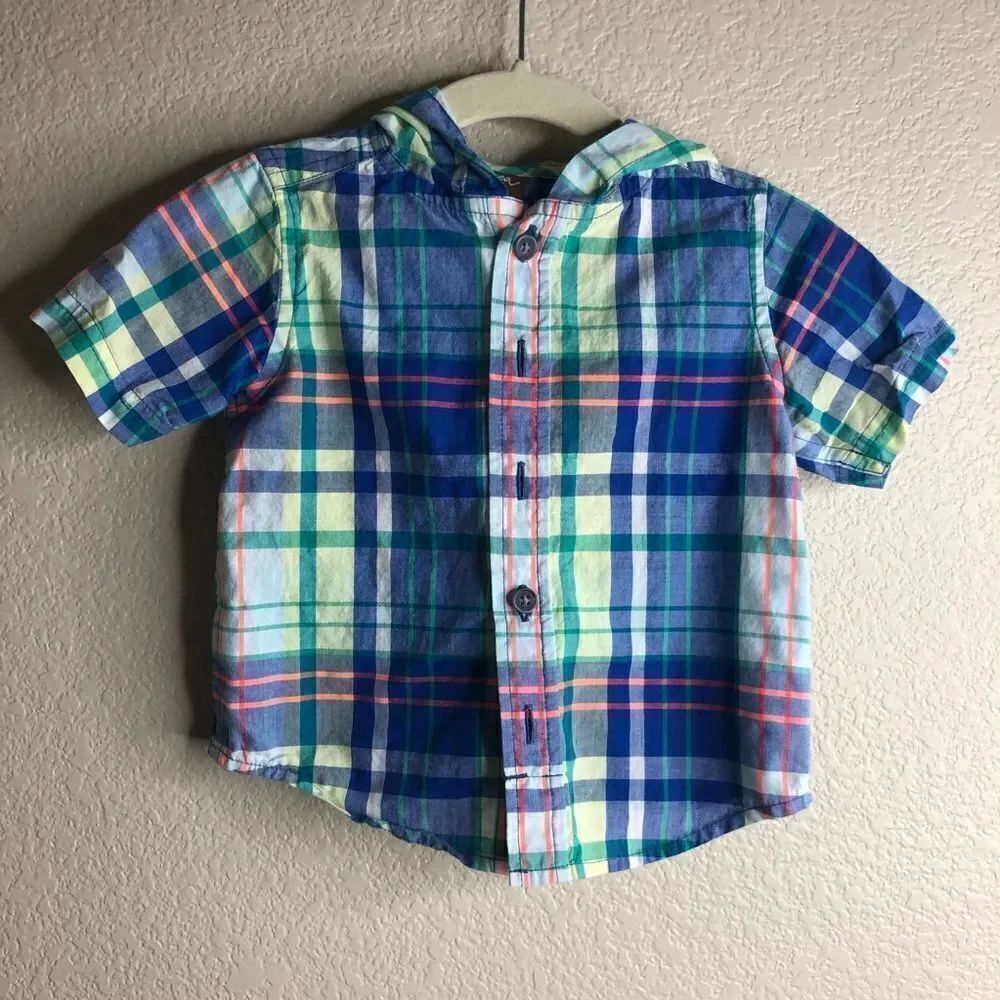 Tea Collection Hooded Plaid Shirt 12-18 Months